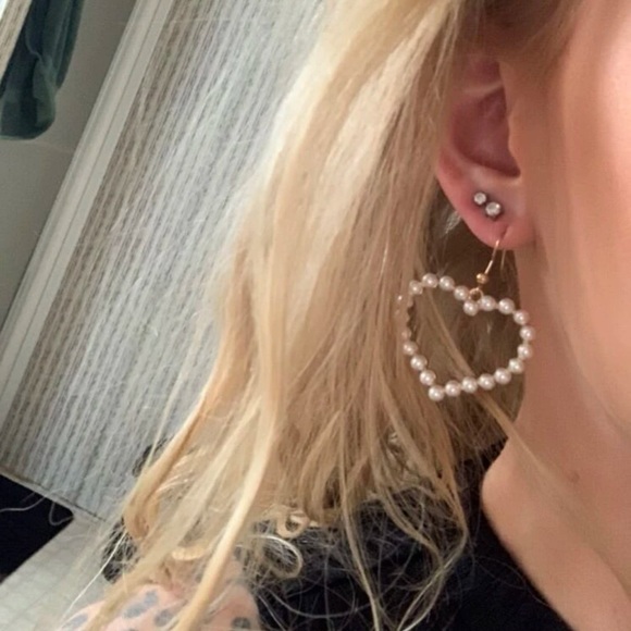 Pearl Embellished Heart Earrings | Romantic Statement Jewelry | Elegant Studs - Picture 8 of 16